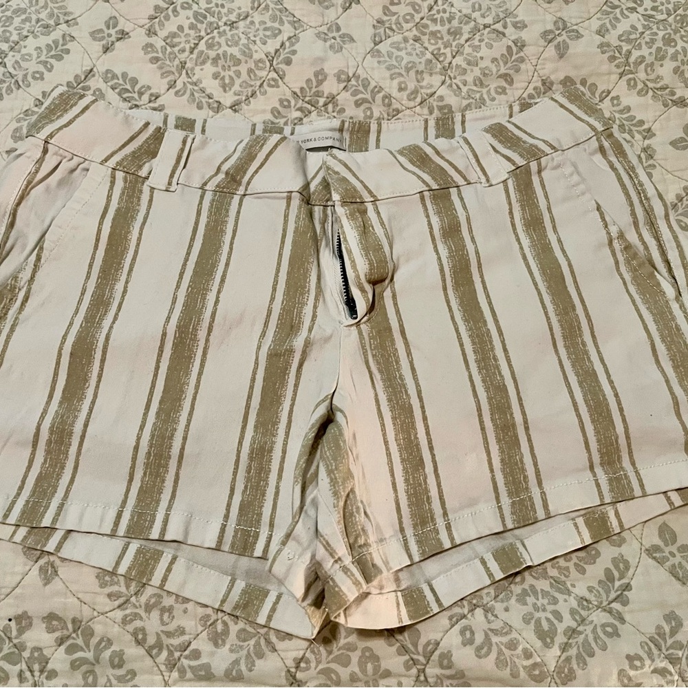 New York & Company Tan and White Bermuda Shorts